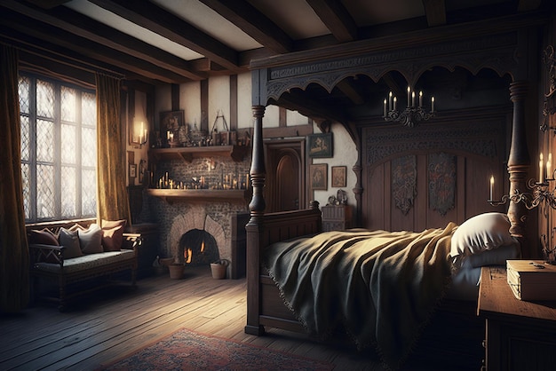 Interieur van een middeleeuwse slaapkamer