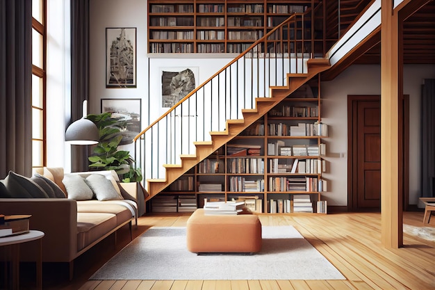 Interieur van een modern appartement panorama 3d render Generative Ai