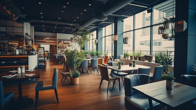 interieur van een modern café met prachtige meubels interieur van het moderne stadsrestaurant