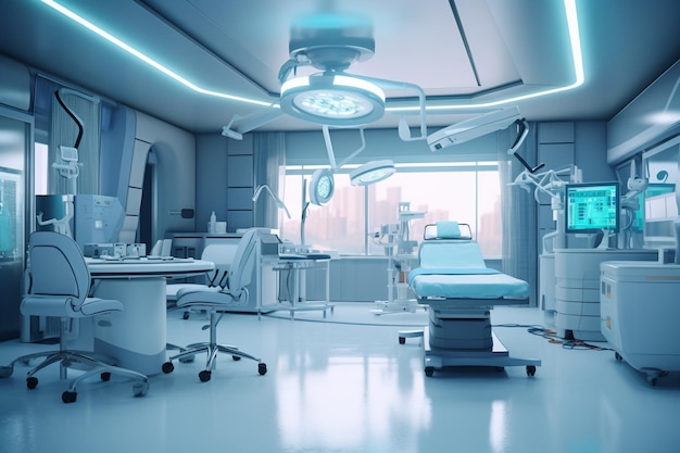Interieur van een modern ziekenhuis Medische apparatuur met AI gegenereerd