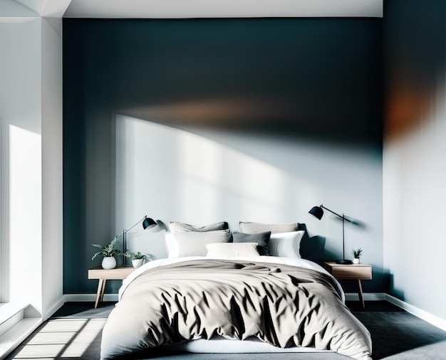 Foto interieur van een moderne slaapkamer met een groot raam appartement architectuur bed slaapkamer comfort