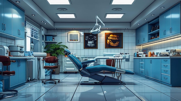 Interieur van een moderne tandheelkundige kliniek met stoel