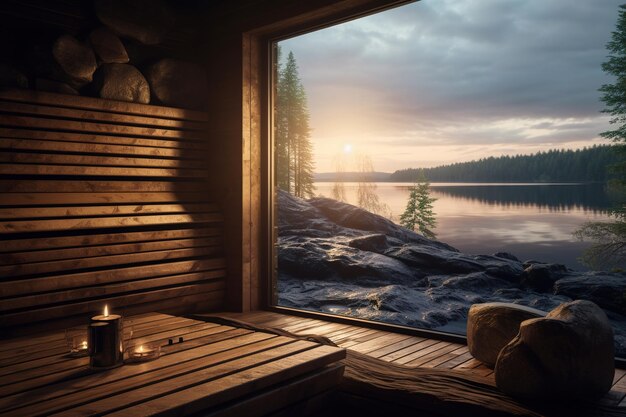 interieur van een mooie houten sauna in een huisje