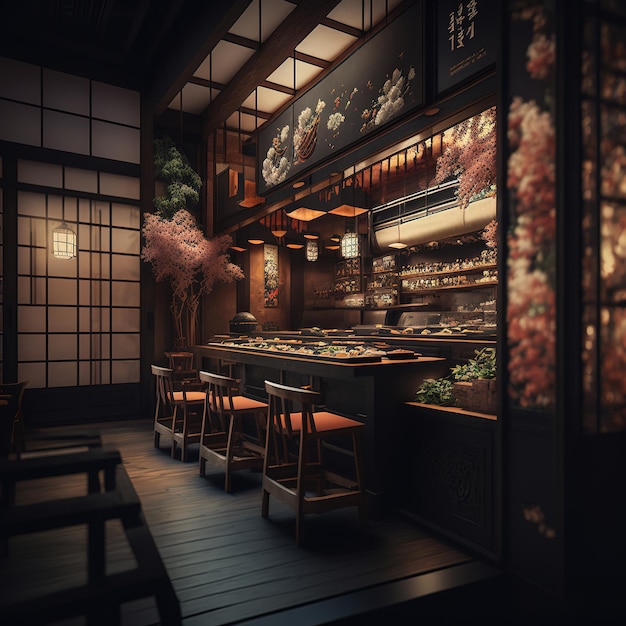 interieur van een oosters restaurant sushirestaurant in Japanse stijl Generatieve AI