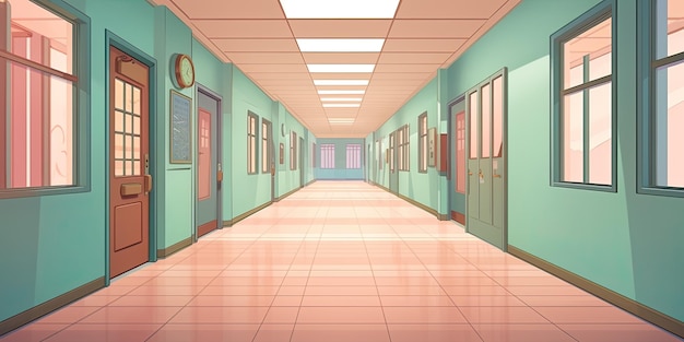 Interieur van een schoolgang Vectorillustratie in cartoonstijl