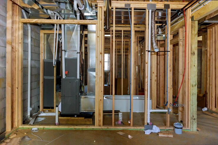 Foto interieur van gebouw in aanbouw