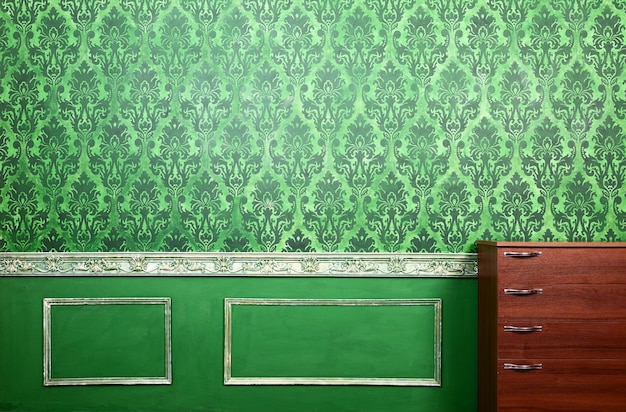 Interieur van groene kamer met rococo-elementen. meubilair. antiek koninklijk rijk interieur