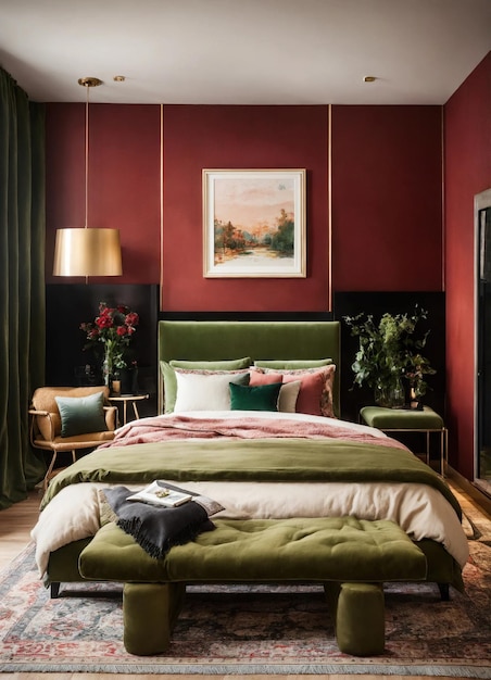 interieur van klassieke slaapkamer comfortabel king size bed ai generatief