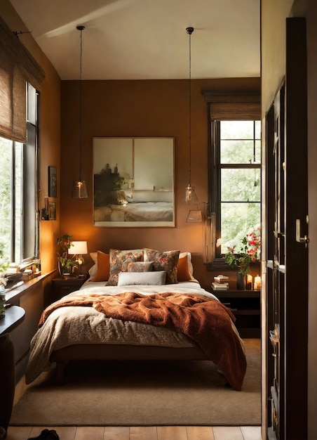 interieur van klassieke slaapkamer comfortabel king size bed ai generatief