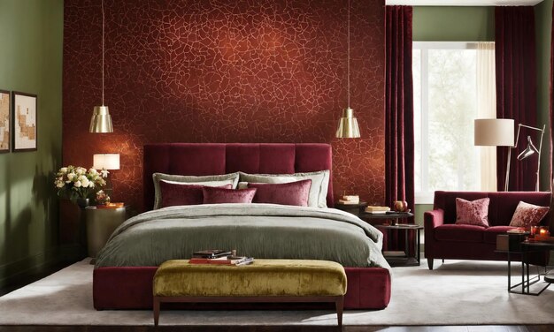 interieur van klassieke slaapkamer comfortabel king size bed ai generatief