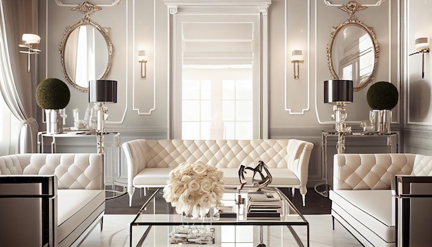 Foto interieur van luxe huis art deco moderne trendy woonkamer
