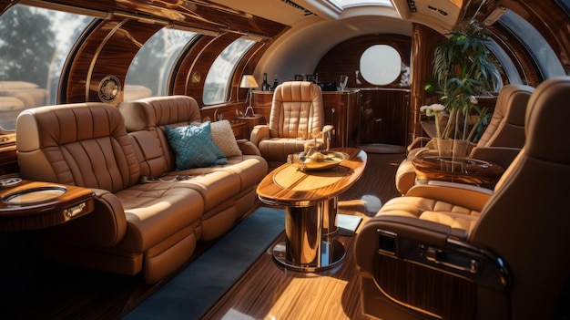 interieur van luxe privé vip business jet macrolens dag wit licht