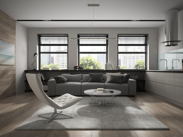 Interieur van moderne design kamer 3D-rendering