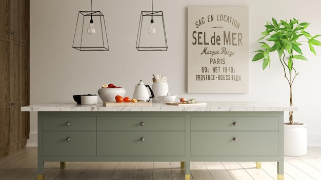 Interieur van moderne eetkamer 3D rendering