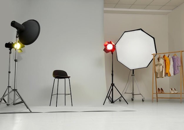 Interieur van moderne fotostudio met professionele apparatuur