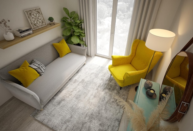 Interieur van moderne woonkamer 3D-rendering