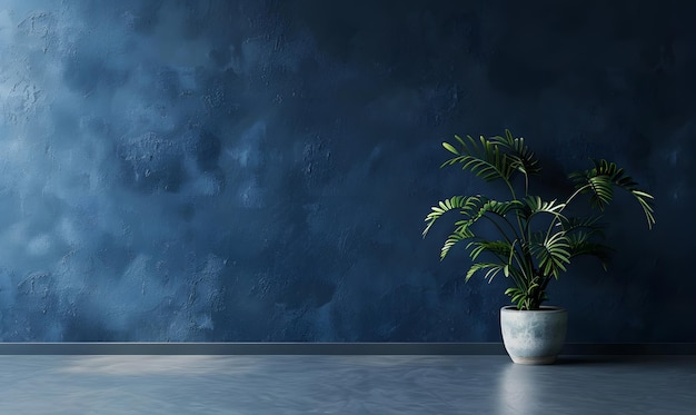 Interieur van moderne woonkamer met grijze muur en planten 3d render