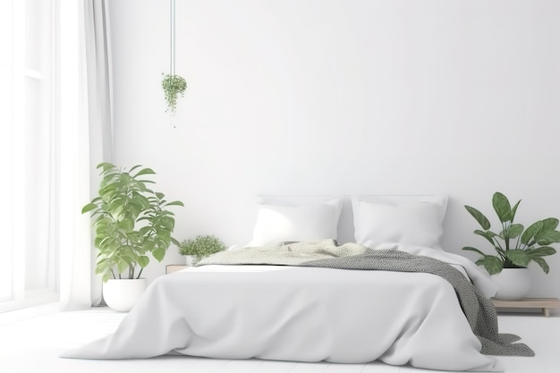 Interieur van stijlvolle kamer met groot bed en spiegel Licht schattig en gezellig huis slaapkamer Generatieve AI