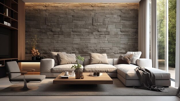 Interieur van woonkamer met sofa 3D-rendering