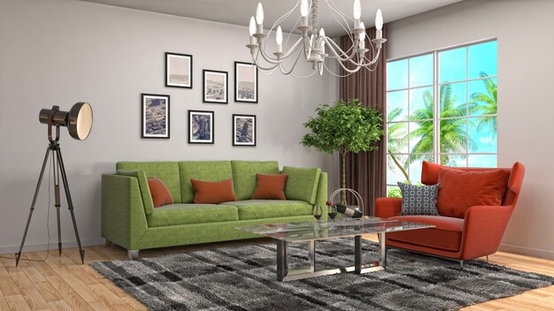 Interieur woonkamer 3d illustratie