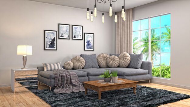 Interieur woonkamer 3d illustratie