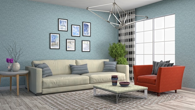 Interieur woonkamer 3d illustratie