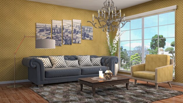 Interieur woonkamer 3d illustratie