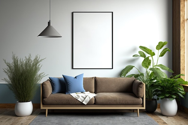 Interieur woonkamer met mockup van een poster