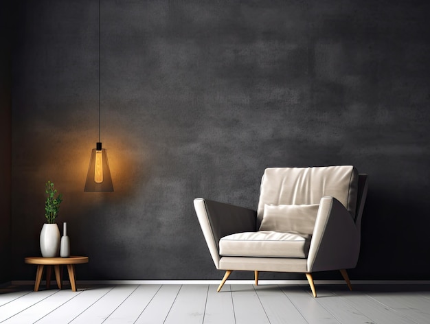 Interieur woonkamer met stoel en decoraties Scandinavisch ontwerp Generatieve AI