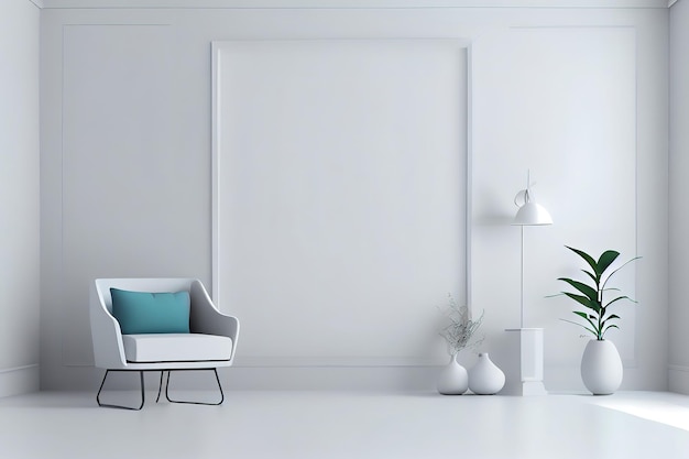 Interieur woonkamer muur witte vloer stoel licht sjabloon lege ruimte Generatieve Ai