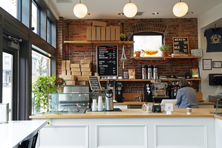 Foto interieurontwerp en decoratie van de plaatselijke donut pastry bar en koffiecafé