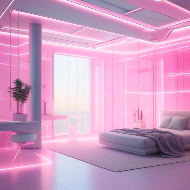 Foto interieurontwerp luxe modern huis met neonlicht generatief door ai