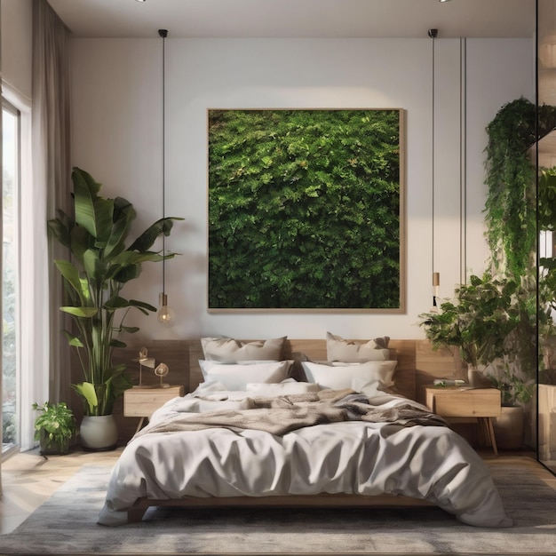 interieurontwerp van een kamer versierd met planten en behang