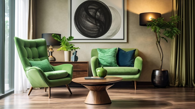 Foto interieurontwerp van een moderne woonkamer met houten