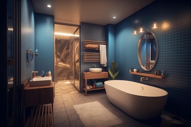 Interieurontwerp van een mooie moderne badkamer 3D-weergave van een modern toilet of badkamer in een hotel of huis
