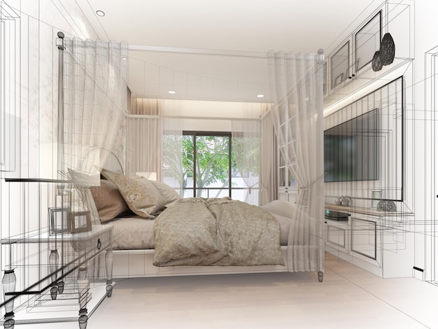 Interieurontwerp van slaapkamer3D-rendering