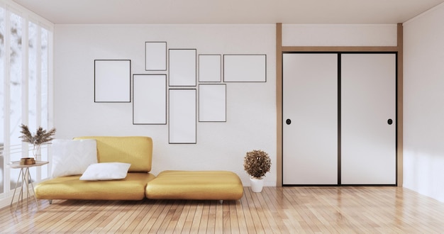 Interieurontwerp, zen moderne woonkamer Japanse stijl. 3D-rendering
