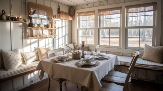 Interieurontwerpinspiratie van de lieflijkheid van de eetkamer in Farmhouse Cottage-stijl