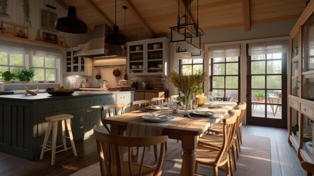 Foto interieurontwerpinspiratie van de lieflijkheid van de eetkamer in farmhouse cottage-stijl