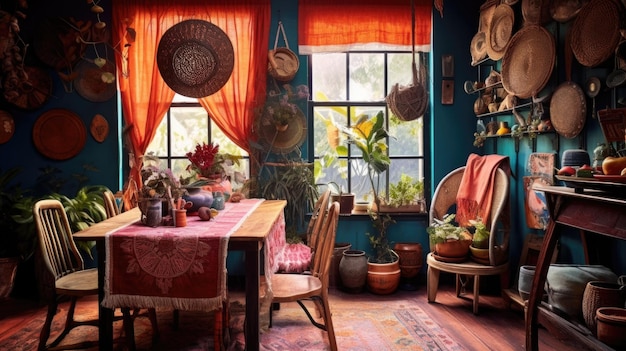 Foto interieurontwerpinspiratie van de schoonheid van de eetkamer in boheemse eclectische stijl