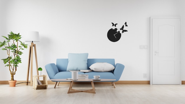Interieurposter mock-up woonkamer met kleurrijke witte bank. 3D-weergave