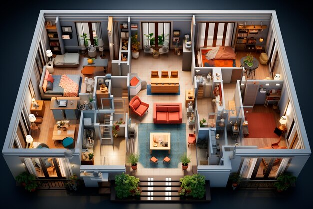 Premium Photo | Interior 3 d of a modern house