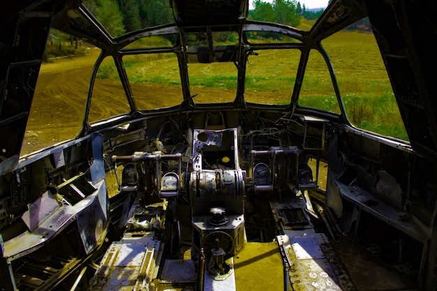 Photo interior of abandoned cockpit