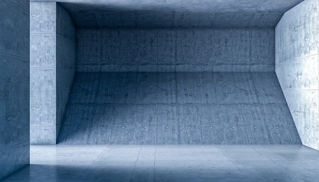 Interior of an abstract architecture in exposed concrete. 3d render