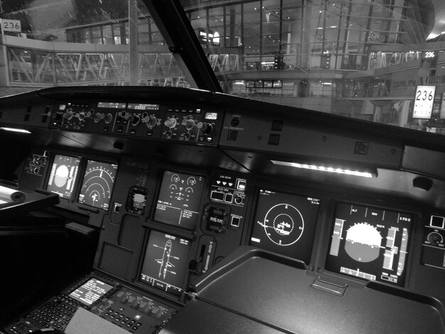 Photo interior of airplane dashboard