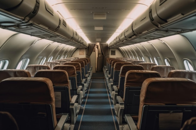 Photo interior of airplane with empty seats generative ai