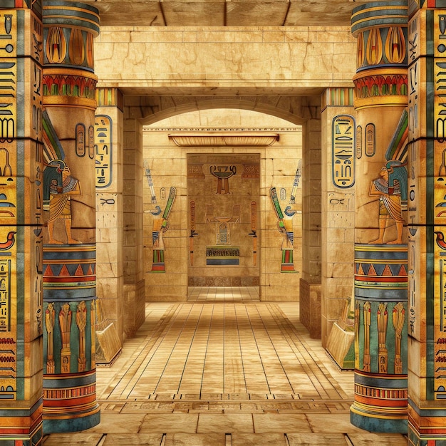 Photo interior of ancient egyptian tomb with hieroglyphics