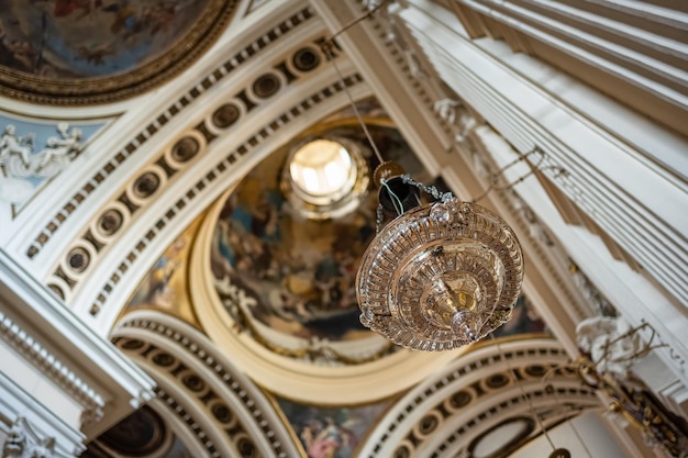 Interior architecture of the cathedral basilica of Zaragoza with paintings on ceilings and walls Spain