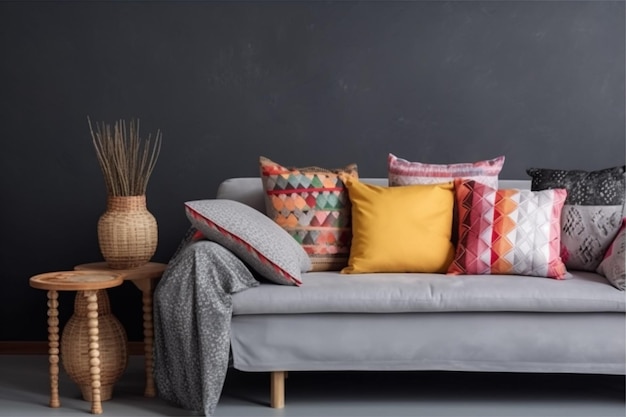 Фон интерьера современный цвет современный крытый салон гостиная гостиная диван стена роскошь Generative AI