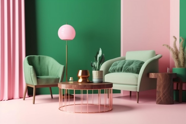 Interior background pink carpet living pillow living room modern design decor contemporary mock up Generative AI